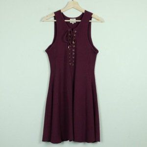 Torn by Ronny Kobo Lace Up Dress in Red Wine